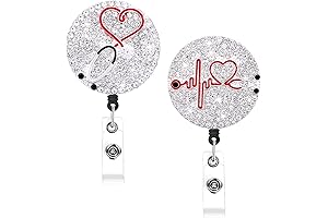 Prasacco Rhinestone Nurse Badge Reel with Clip