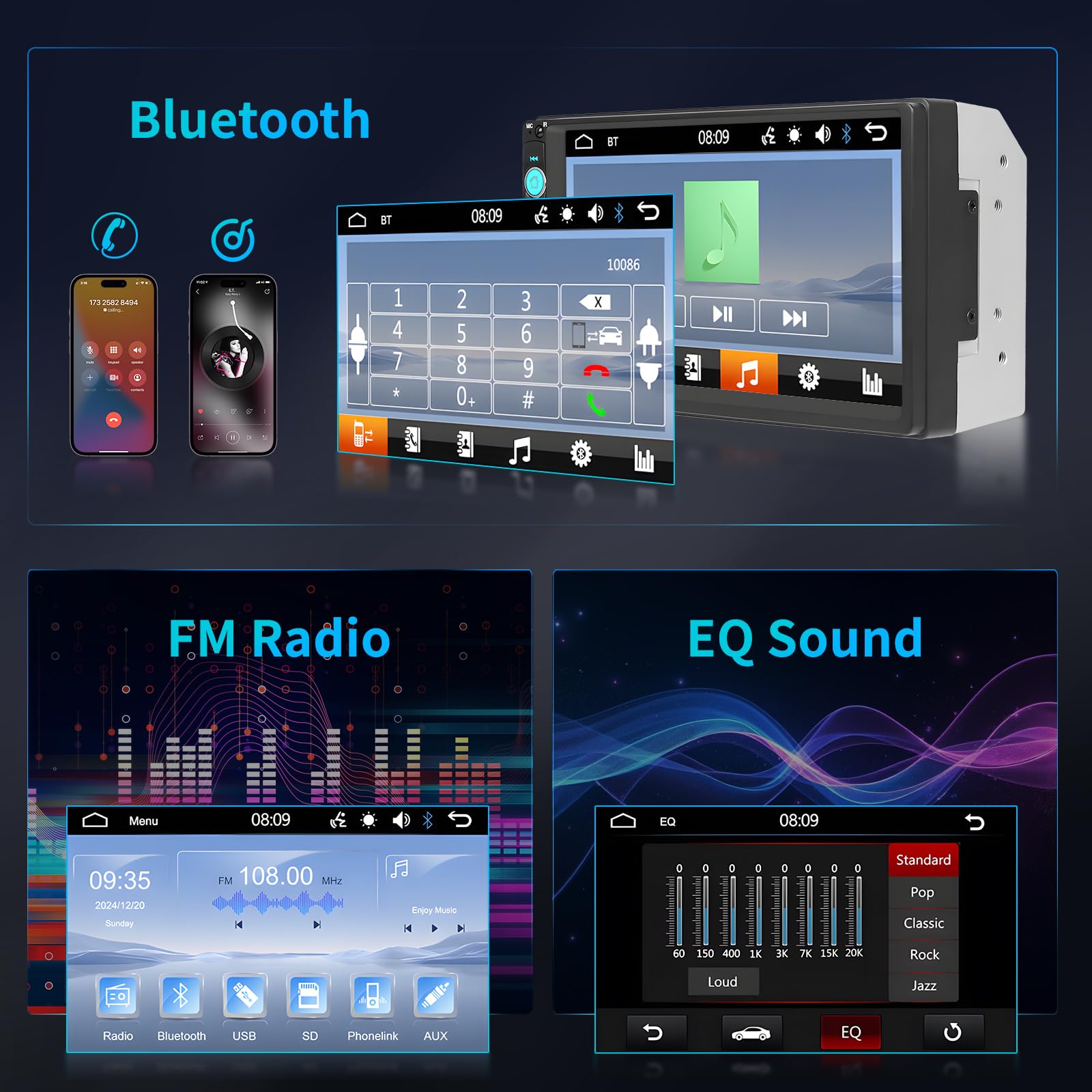 Hikity Autoradio 2 Din con Carplay/Android Auto 7 Pollici Schermo Stereo Auto con Bluetooth FM Mirror Link AUX USB MIC SWC Telecamera Retromarcia