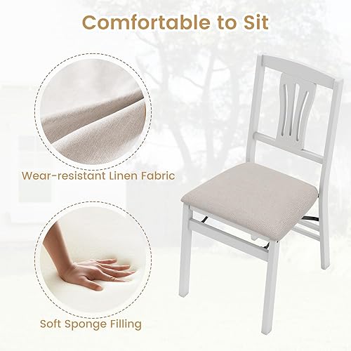 Miniatura 3 de GOFLAME Juego de 4 sillas de comedor plegables, sillas de cocina de madera con cómodos asientos acolchados, marco de madera de goma, sillas de