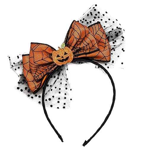 KSTBJN Diadema de Halloween con lazo de calabaza para el cabello, decoración para el cabello, diseño de lazo de telaraña, bandas para el cabello