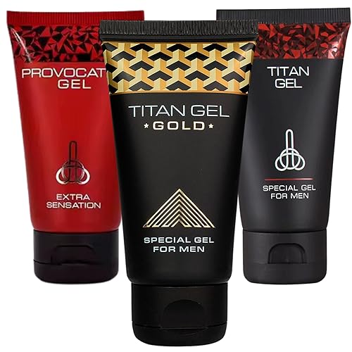 Irvy 3 en 1 Titan Gel Gold + Provocative + Titan Gel. Crema de masaje masculina extra fuerte para rendimiento energético