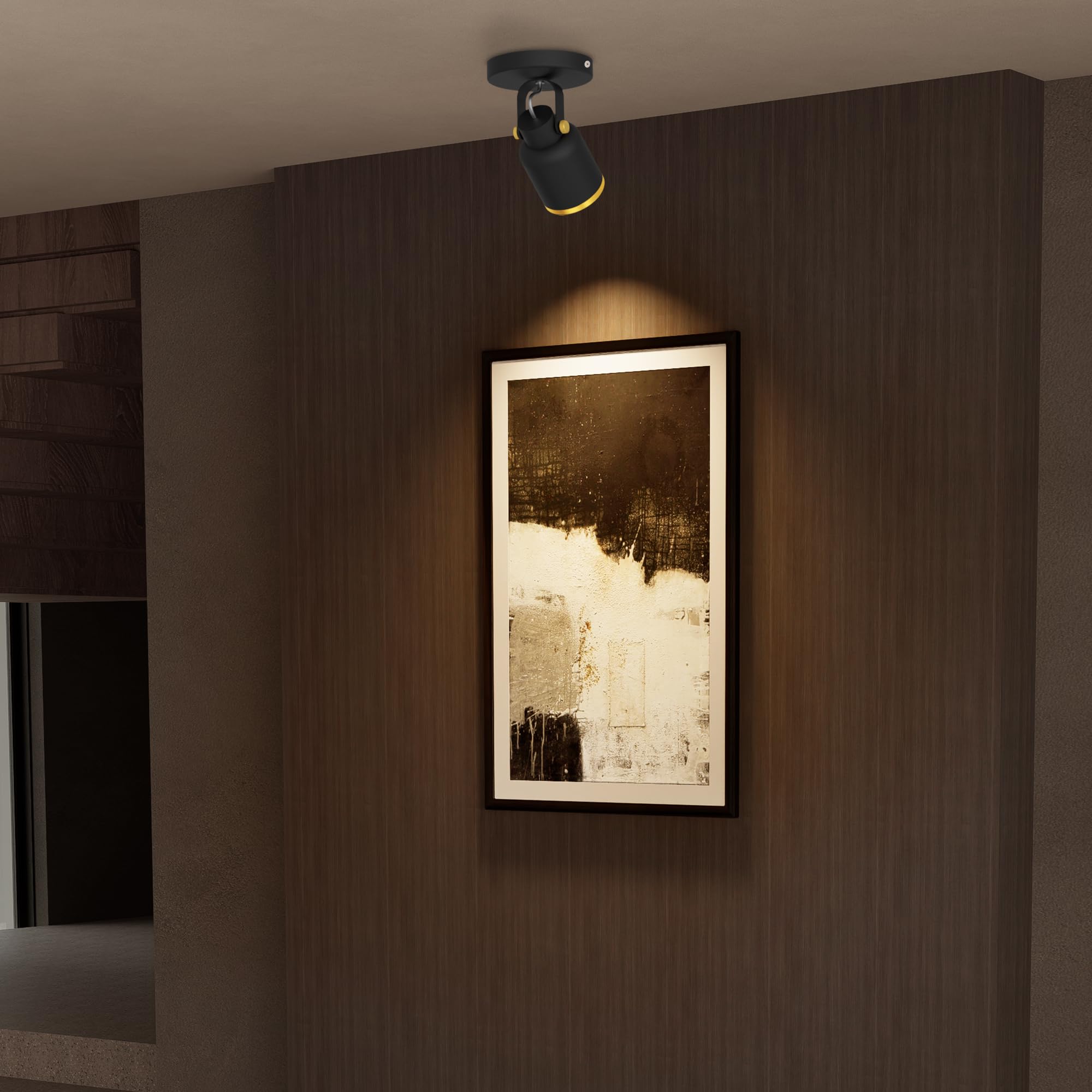 Aisilan 9W GU10 LED Deckenspots, Dimmbar 1 Flammig Schwarz Deckenstrahler Deckenleuchte Wandstrahler Einstellbar Deckenplatz für Kunst Akzent Beleuchtung Licht für Küche Flur Wohnzimmer, 3000K