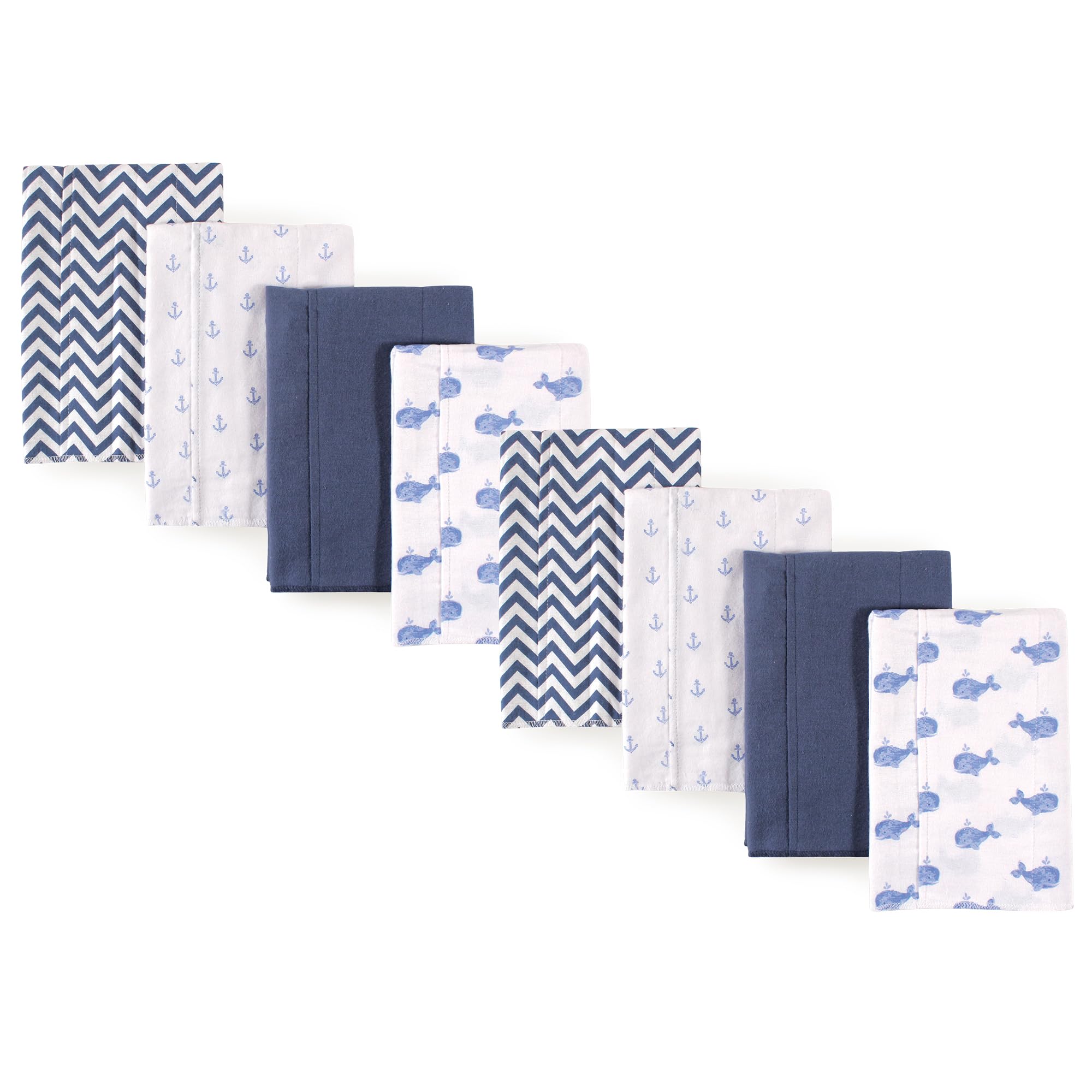 Hudson Baby Cotton Poly Flannel Burp Cloths Multipack, Whale 8-Pack, One Size