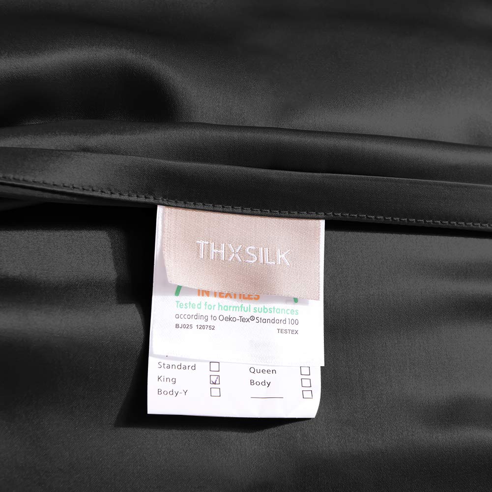 THXSILK 25 Momme Seide Bettwäsche 135x200 2 teilig Set, Bettbezug 135 x 200 cm und 80 x 80 cm Kissenbezug, Hypoallergen Maulbeerseide Bettwäsche Set, Ultra Weich und Glatt, Schwarz