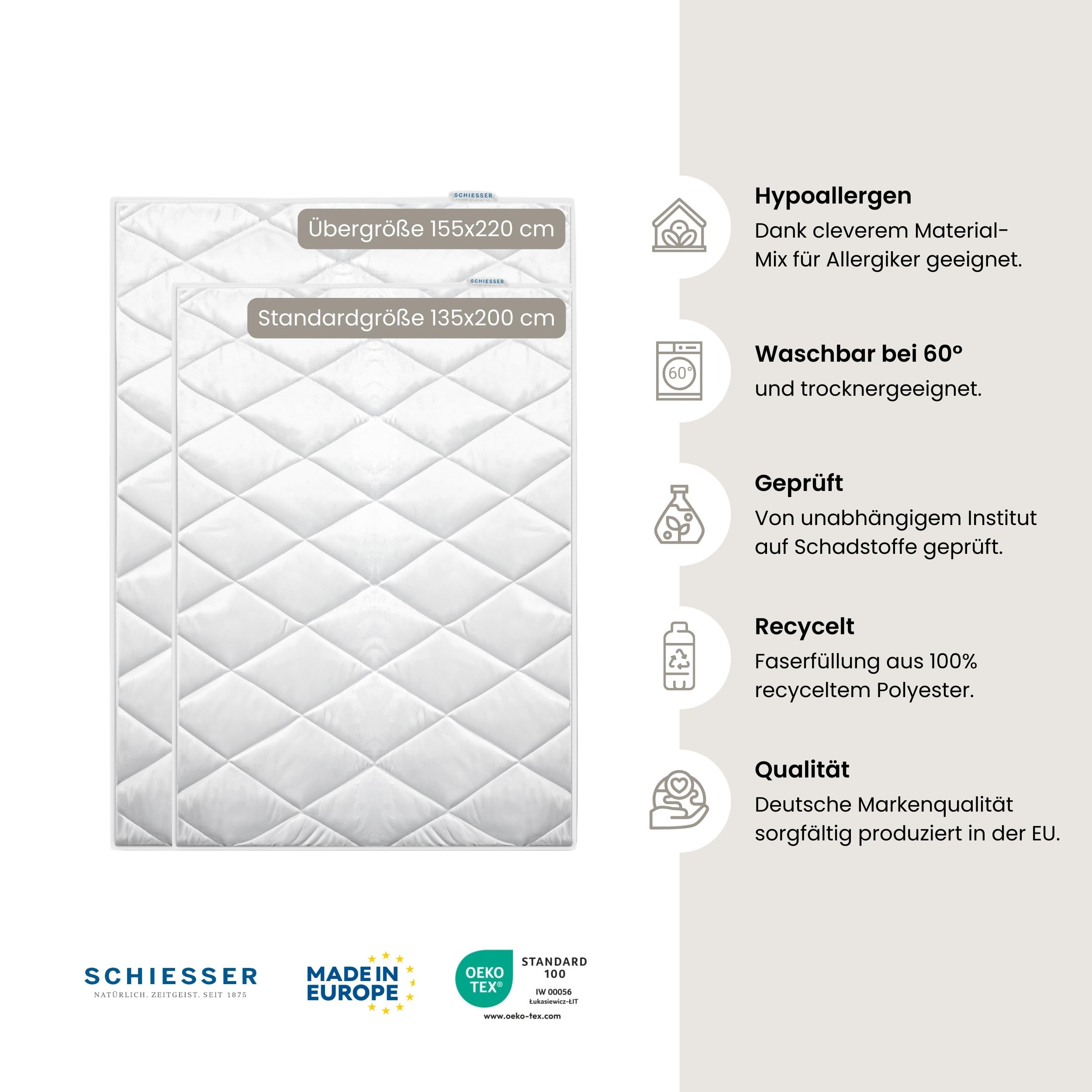 Schiesser 4-Jahreszeiten Bettdecke Lykke | 2-teilige Steppdecke mit Druckknöpfen | Sommerdecke & Übergangsdecke kombinierbar | Oeko-TEX® Standard 100 135x200 cm
