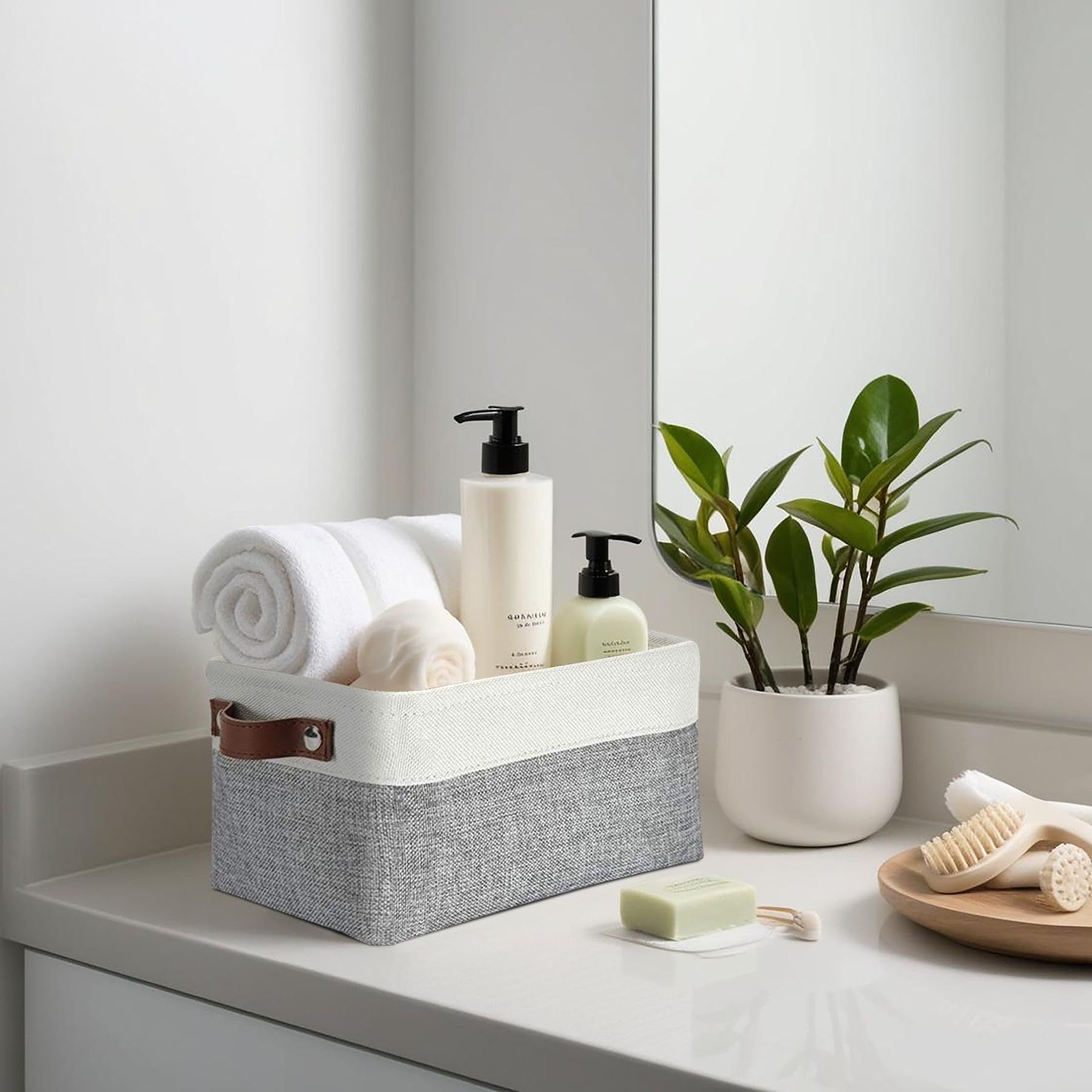 DECOMOMO Small Storage Basket, Closet Storage Bins, Baskets for Organizing Shelves (Grey & White, Small - 6 Pack)