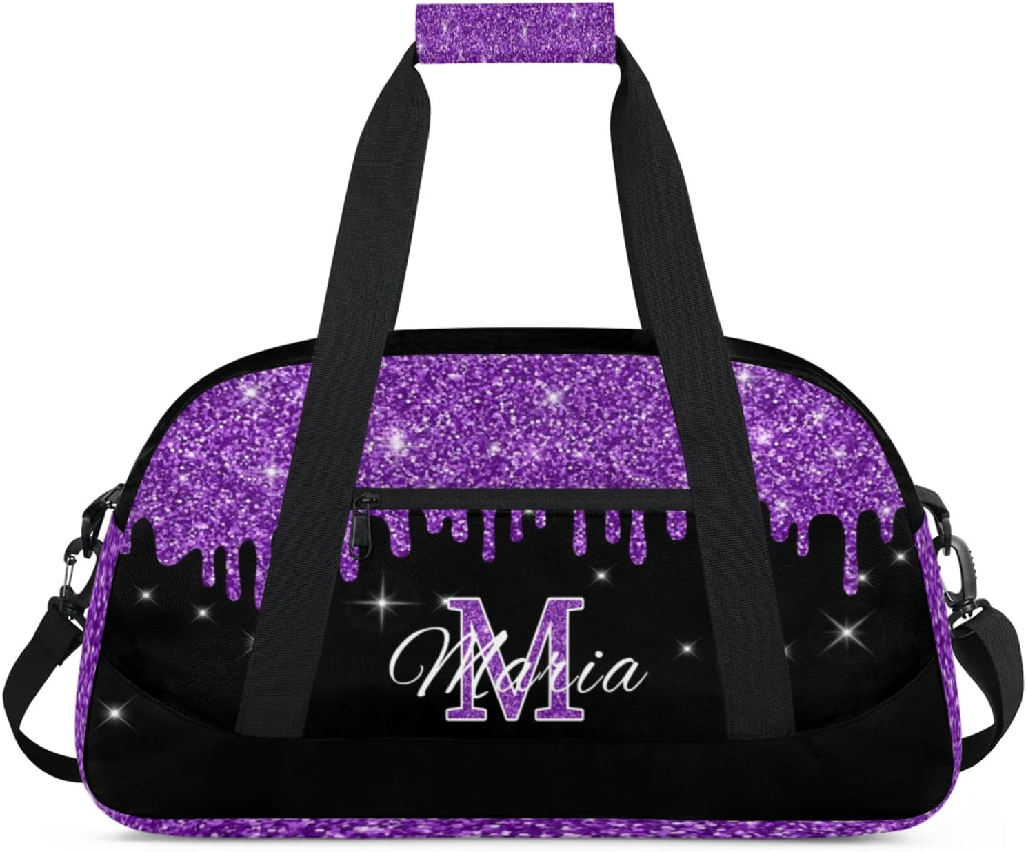 Personalized Kids Sports Duffel Bag with Name Custom Gym Dance Bag for Boys Girls Waterproof Weekender Overnight Bag for Travel Cheerleading Gymnastics Purple