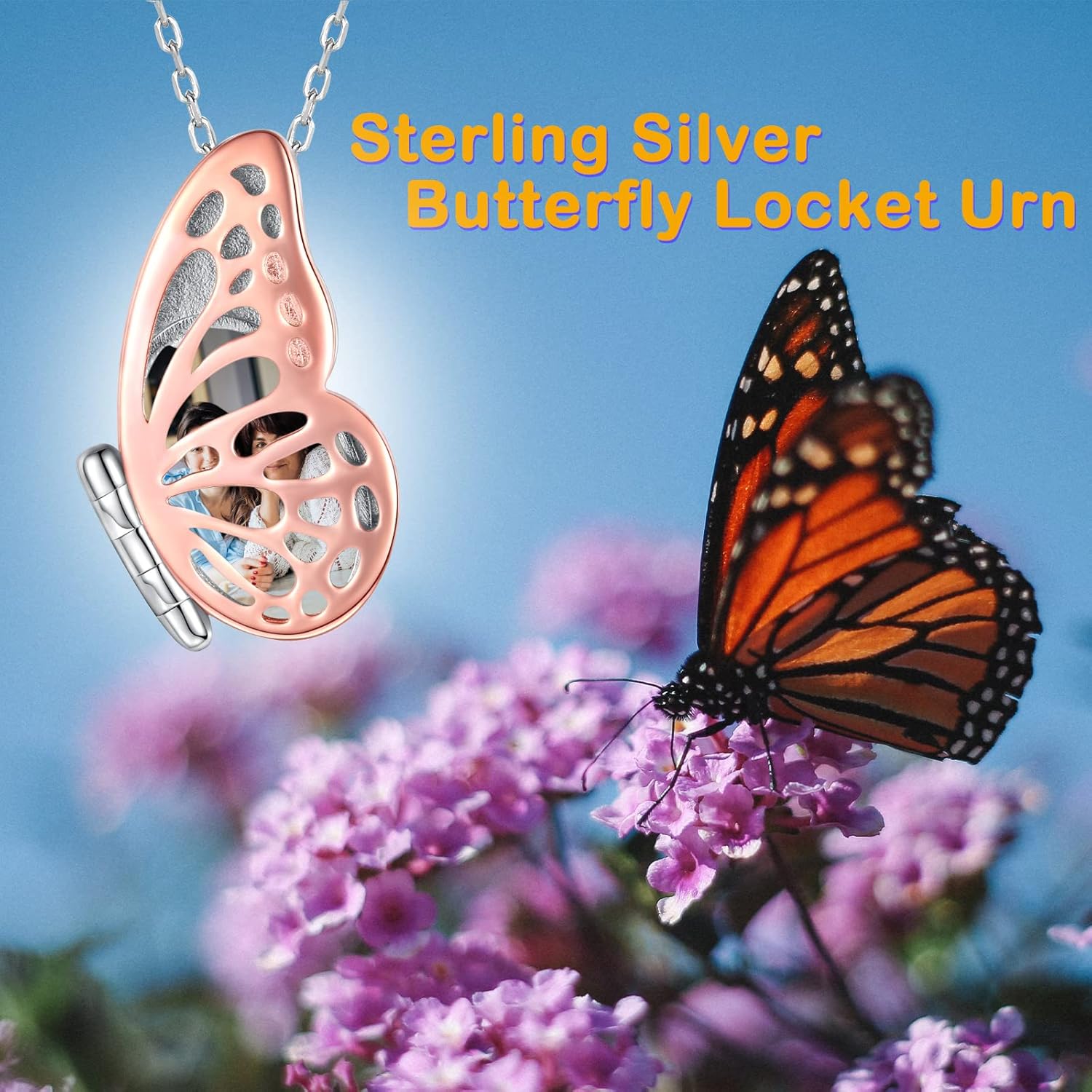 APOTIE Sterling Silver Locket Urn Necklace for Ashes S925 Butterfly Keepsake Holds Pictures for Women Photo Memorial Cremation Jewelry Gifts for loss loved one - Image 2