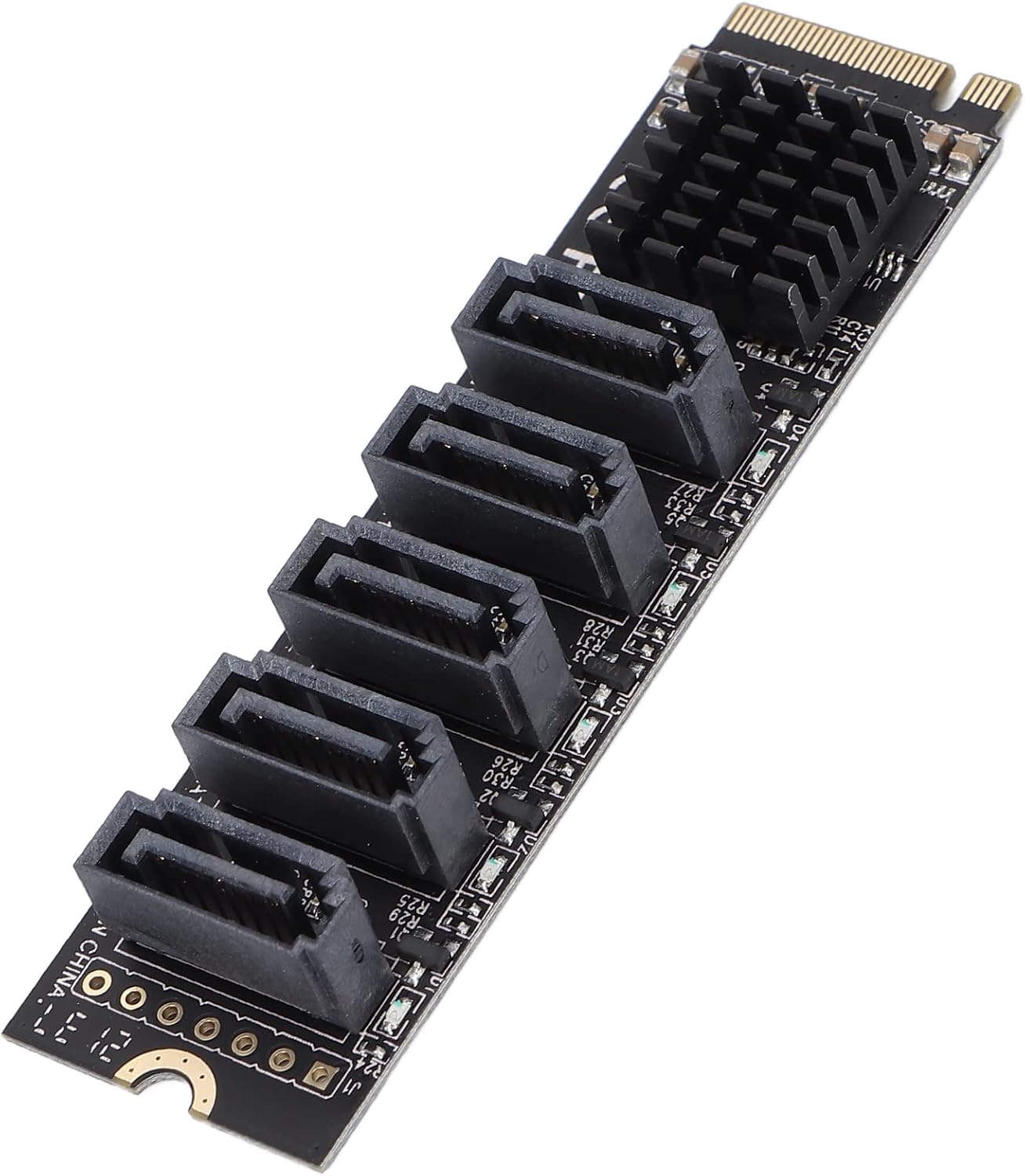 SATA III to M.2 Adapter, Internal 5 Port SATA SSD HDD Multiplier Expansion Card Up to 6Gbps, JM585 Chipset with Heatsink, Support AHCI and IDE