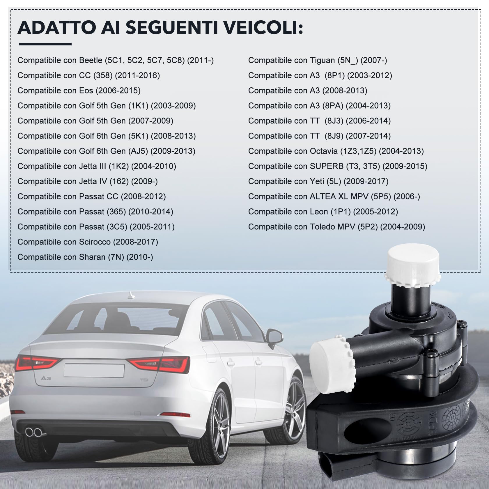 Pompa Acqua 12V, 1K0965561J Pompe dell'acqua nel Sistema di Raffreddamento, Pompa per Acqua Aftermarket Automotive per Beetle, Jetta, Golf, Passat, Octavia, CC, A3, 1K0 965 561 J, 1KO965561J