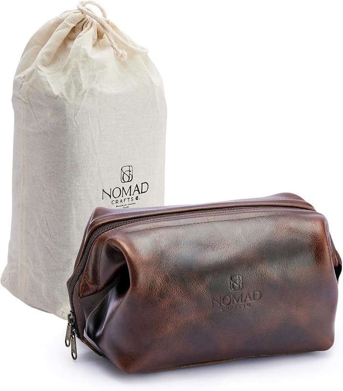 Necessaire de viagem NomadCraftsCo em couro, marrom, com zíper — 22,86 x 12,7 x 15,24 cm