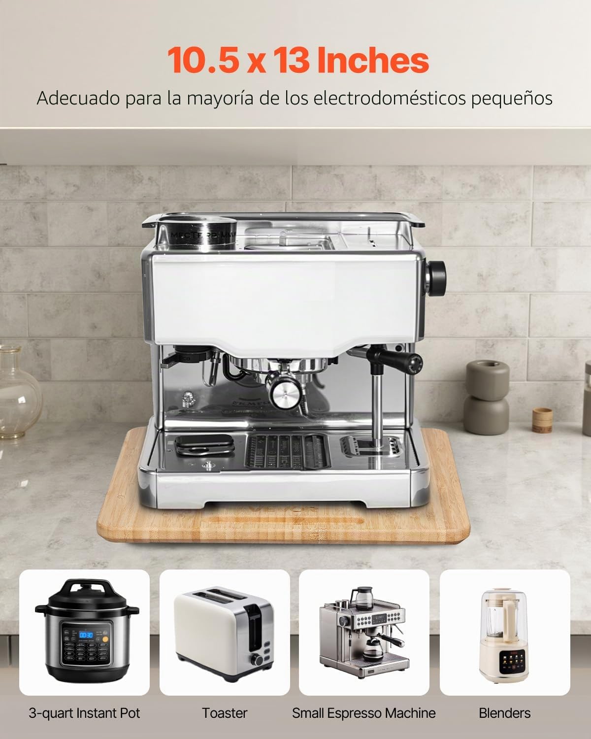 VEVOR Deslizador para Electrodomésticos 267 x 330 x 21 mm Bandeja Deslizante de Madera Grosor de 1,8 cm con Ruedas de Goma y Asa Hueca Ideal para Cafeteras y Encimeras de Cocina, Color Madera