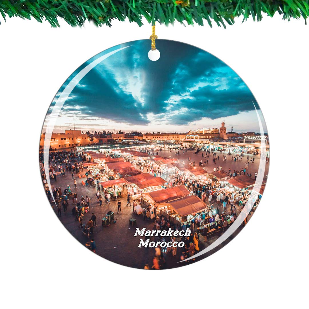 Weekino Morocco Marrakech Souk Christmas Ornament City Travel Souvenir Collection Double Sided Porcelain 2.85 Inch Hanging Tree Decoration