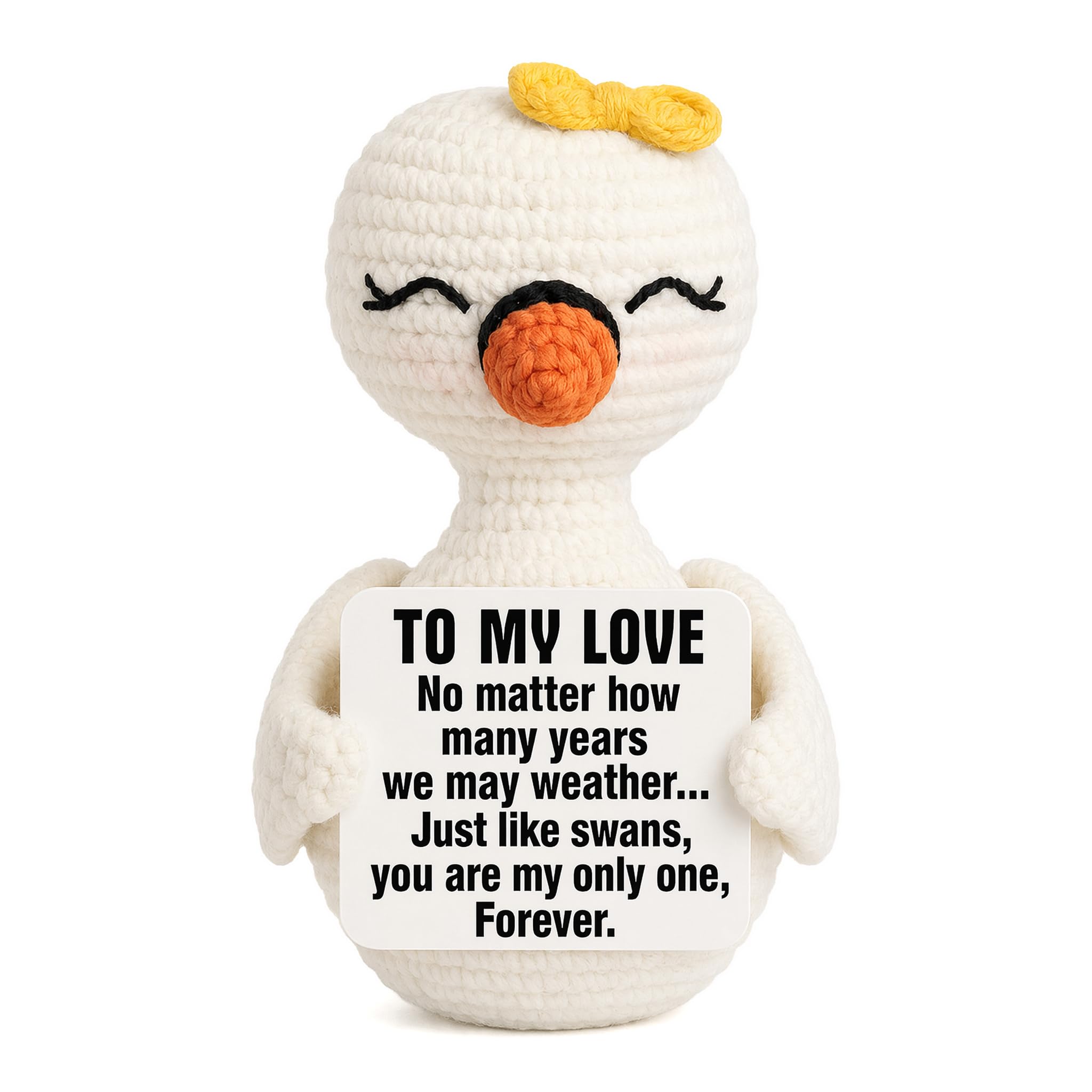 Emotional Support Swan Gift, Handmade Crochet Knitted Swan Doll with Positive Inspirational Card, Cute Elegant Swans Ornaments for Desk Decor, Birthday Christmas Wedding Gift for Women Men Friends