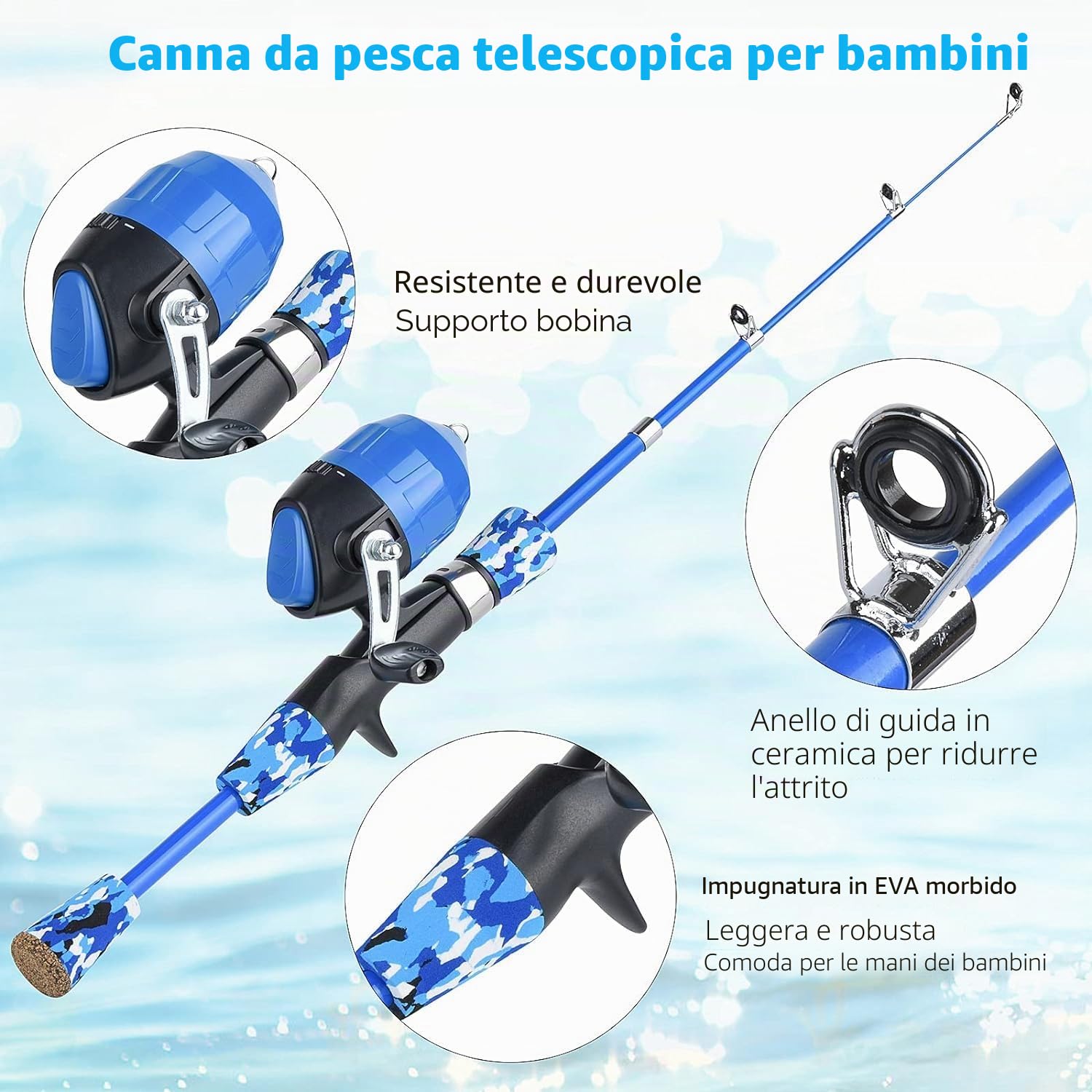 Milerong Canna da pesca per bambini, canna da pesca telescopica portatile e mulinello, kit combinato per ragazzi, ragazze e giovani, con mulinello da pesca spincast, attrezzatura da pesca, esche da
