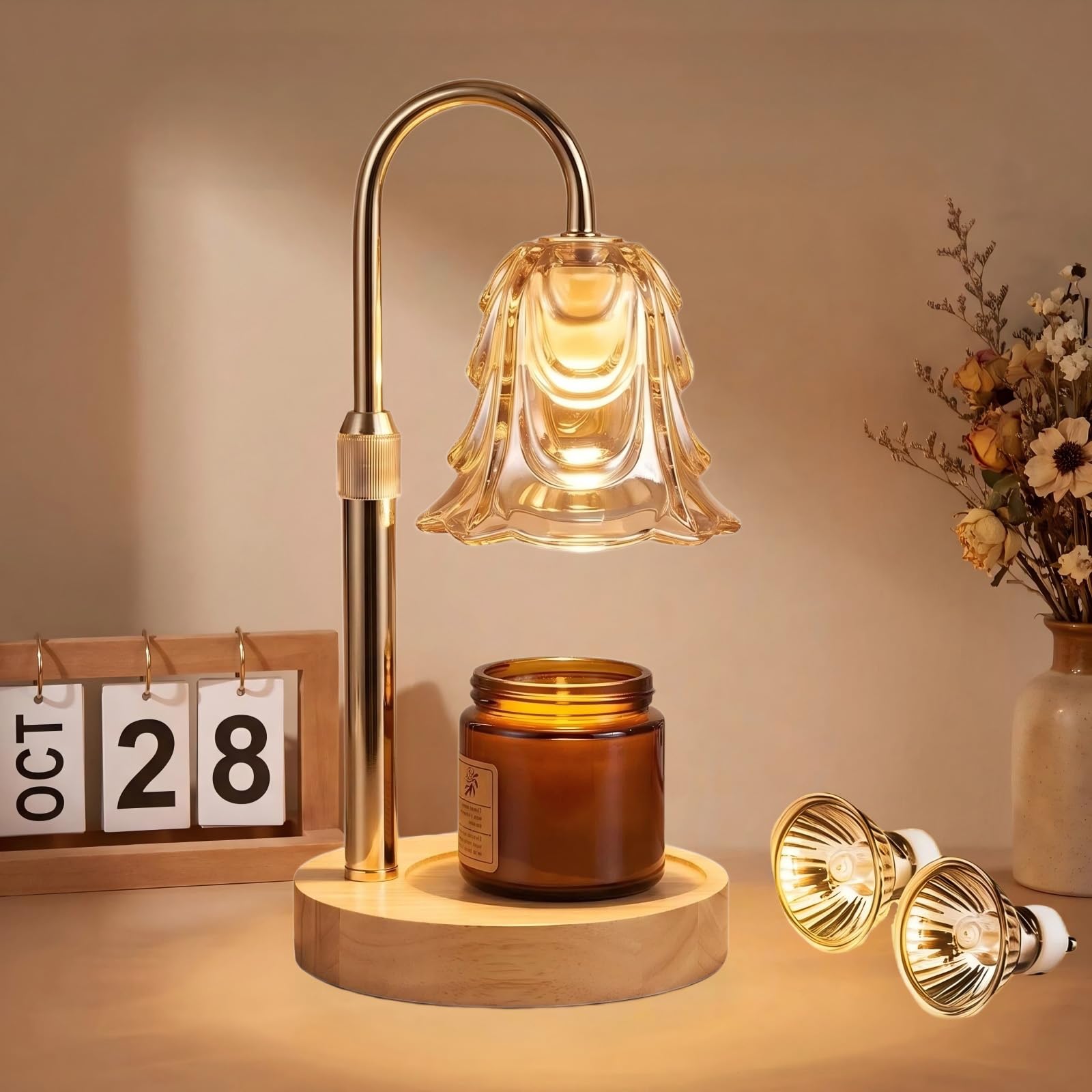 Candle Warmer Lamp, Height Adjustable Flameless Candle Heater with Timer