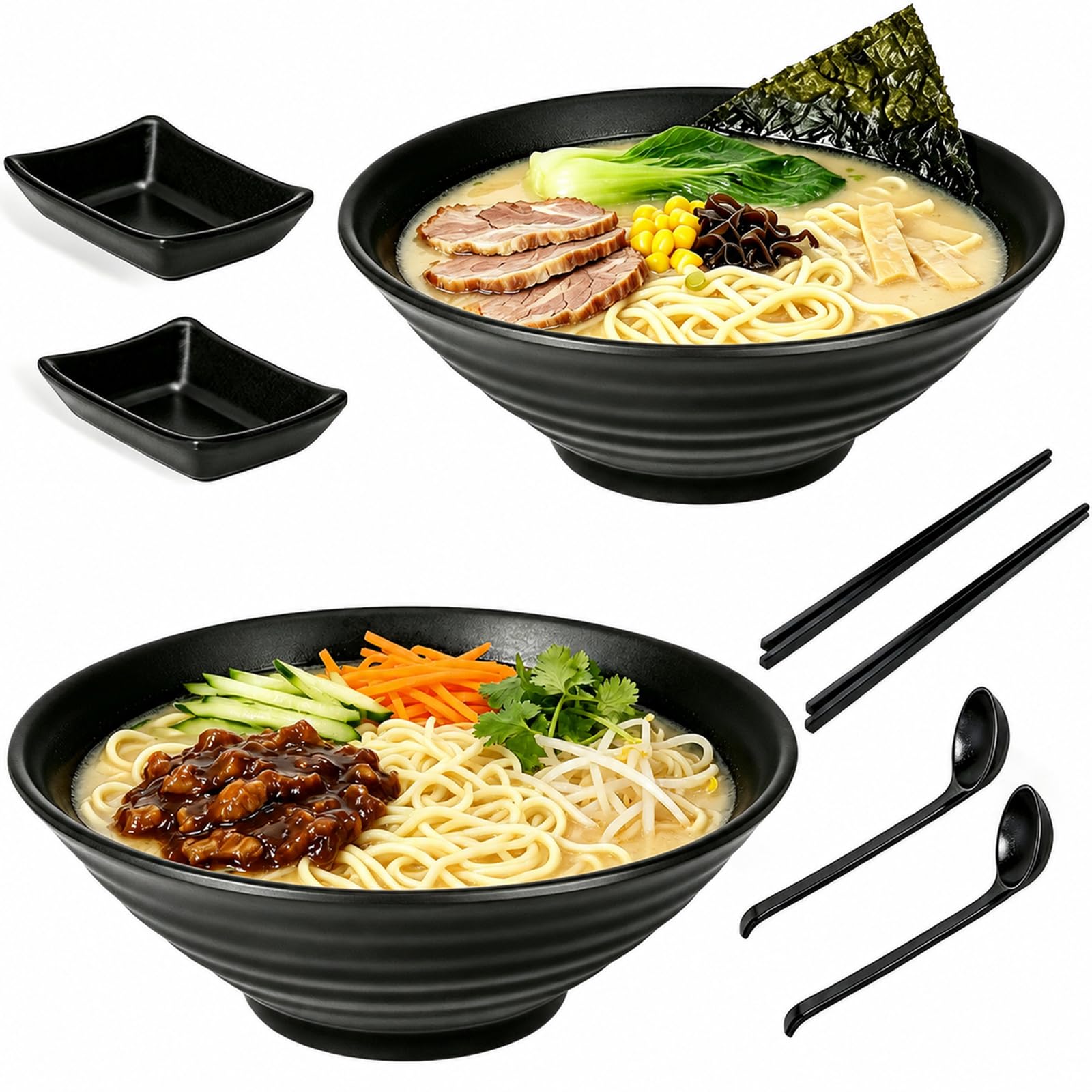 Ramen Bowl Set & Noodle Bowls – 8 Piece 1000mL Unbreakable Tableware