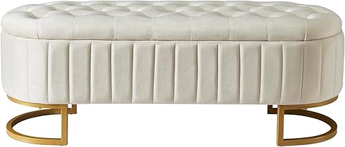 Miniatura 7 de Polibi Elegante otomana tapizada de terciopelo con botones, banco de almacenamiento con patas de metal para dormitorio, sala de estar, entrada,