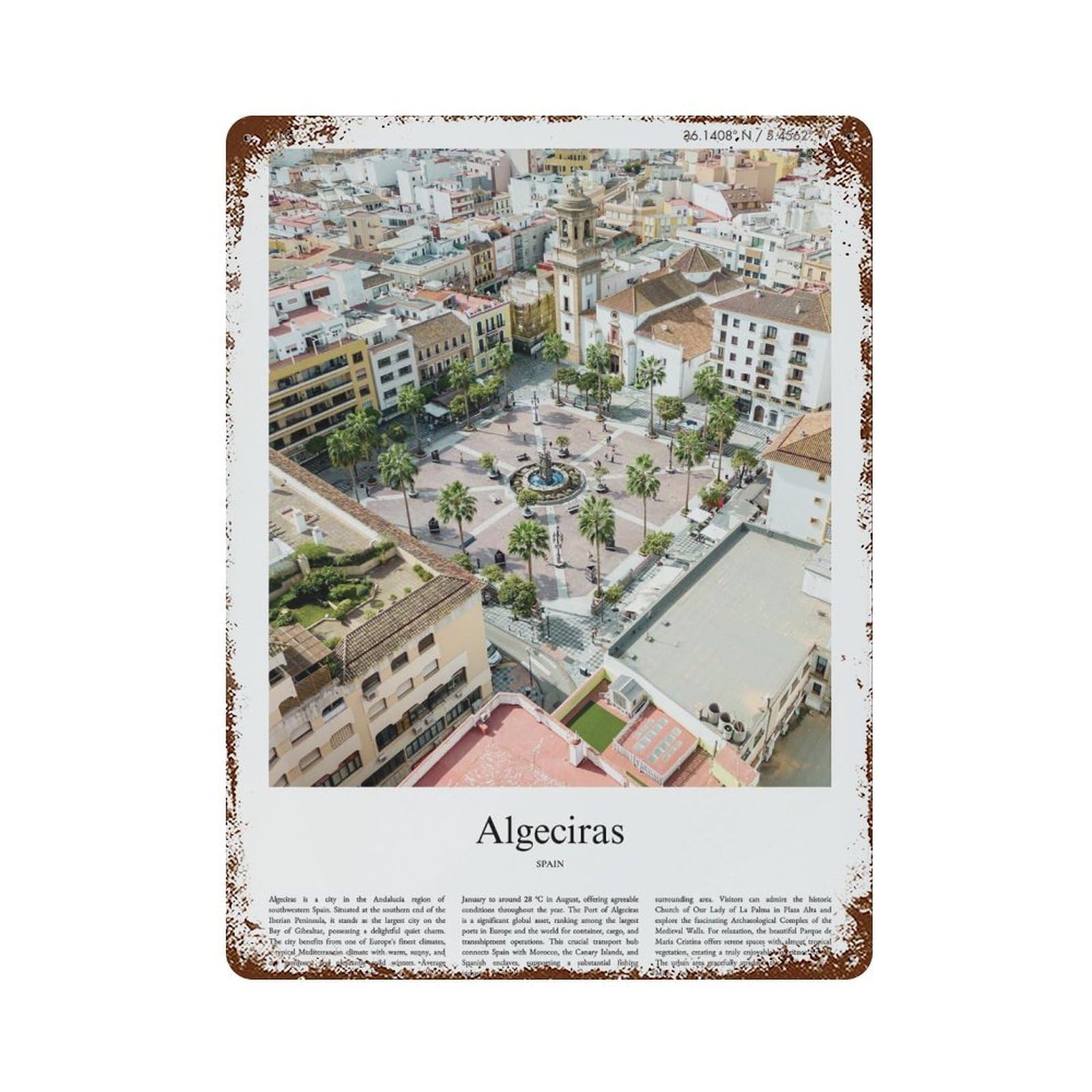 xiaoxiaoshen Algeciras Spain City Scenery Wall Decor Art Metal Tin Poster Modern Home Decor Art Home Bar Shop Decorations Vintage Sign 40x30cm
