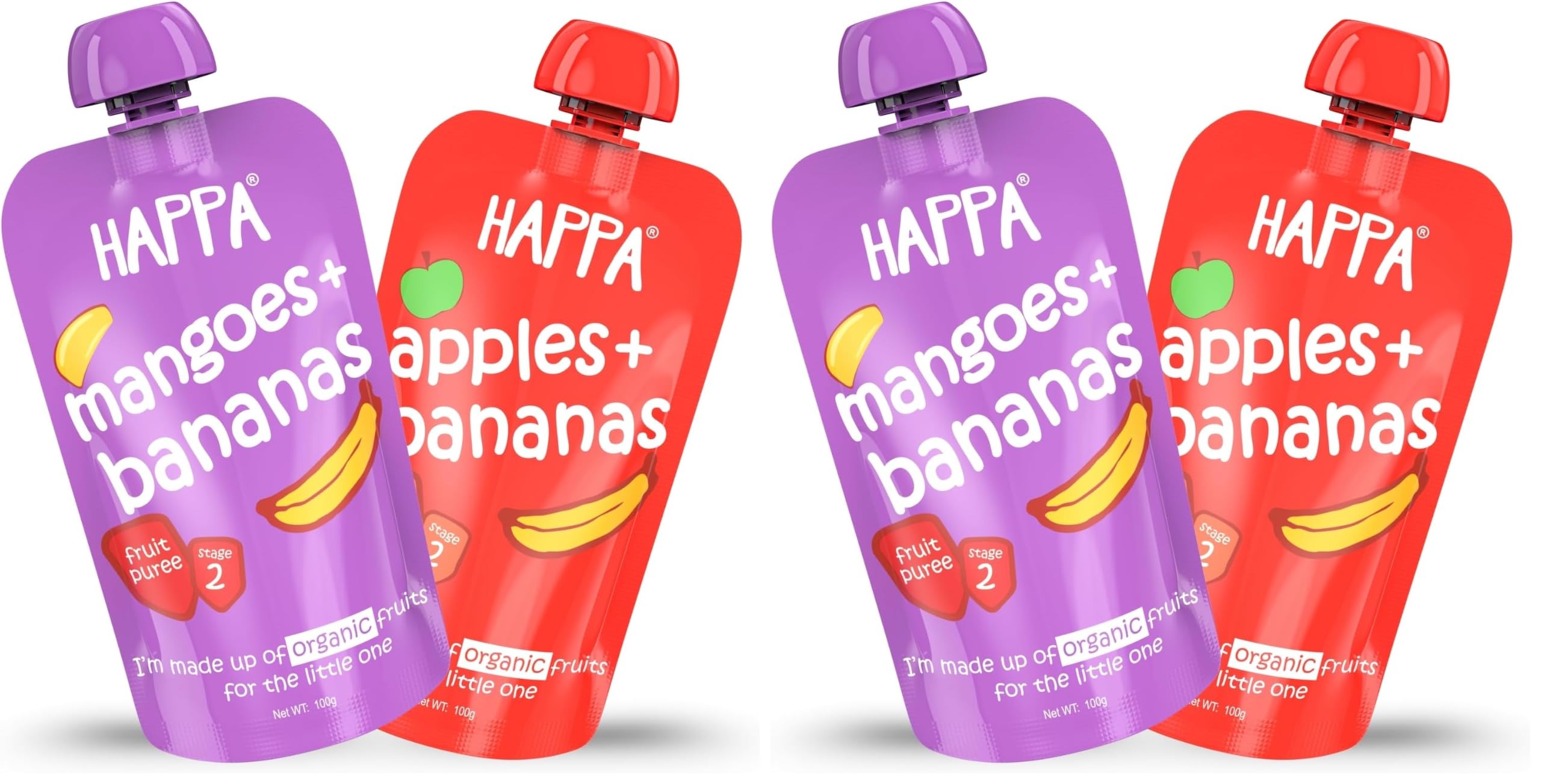Happa Organic Baby Food Puree | 100% Fruits | No Added Sugar, No Milk Powder, No Preservatives | Stage 3 (6 M+) | Ready to Eat | Free from Common Allergens | Pack of 4 (100g Each)-image-36