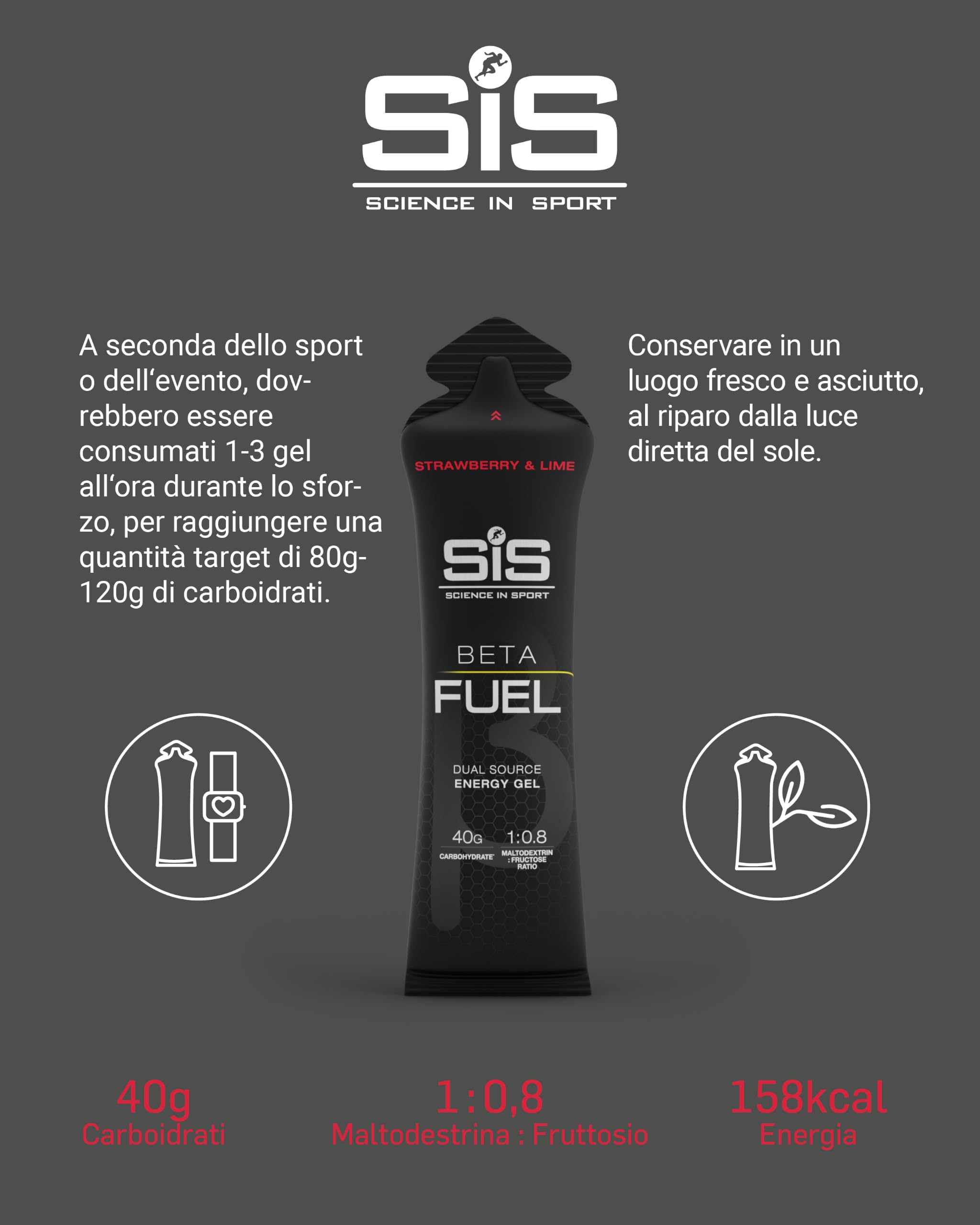 Science in Sport Beta Fuel Gel 30 x 60ml Fraise & Citron Vert - Gel de Glucides Riche en Énergie avec 40g de Glucides, Gel Énergétique Facilement Digestible pour une Performance Optimale