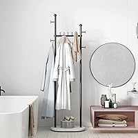 Vista 5 de Perchero Negro con Estantes, Perchero Moderno Independiente con Base de Mármol, Perchero de Árbol para Sombreros, Perchero de Pie para Boutique