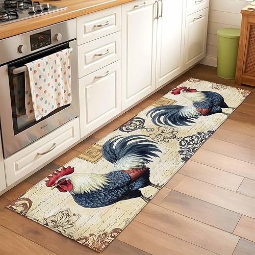 Miniatura 15 de 6ft Round Rug, Navy Blue Retro Rooster Non-Skid Rubber Backing Large Area Rugs - Living Room Bedroom Home Office, Watercolor Animals Indoor Floor