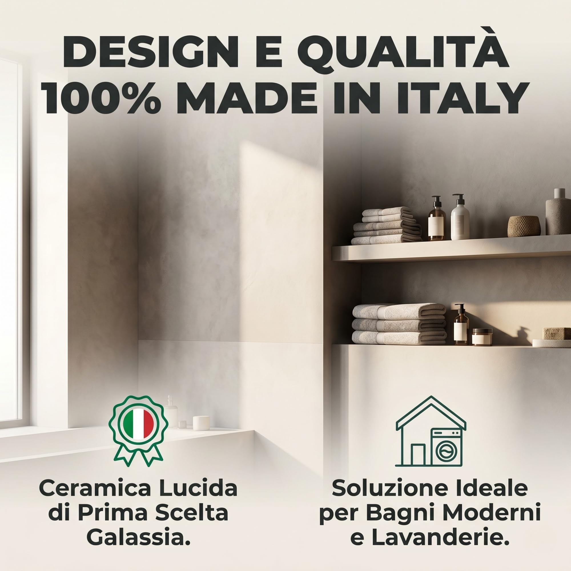 Lavabo Lavatoio Galassia Meg11 65x45 Bianco in Ceramica Lucida, Made in Italy - Lavatoio Filo Muro Ampio Arredo Bagno Design Contemporaneo - Vasca per Lavanderia Resistente - Facile da Pulire (65x45)