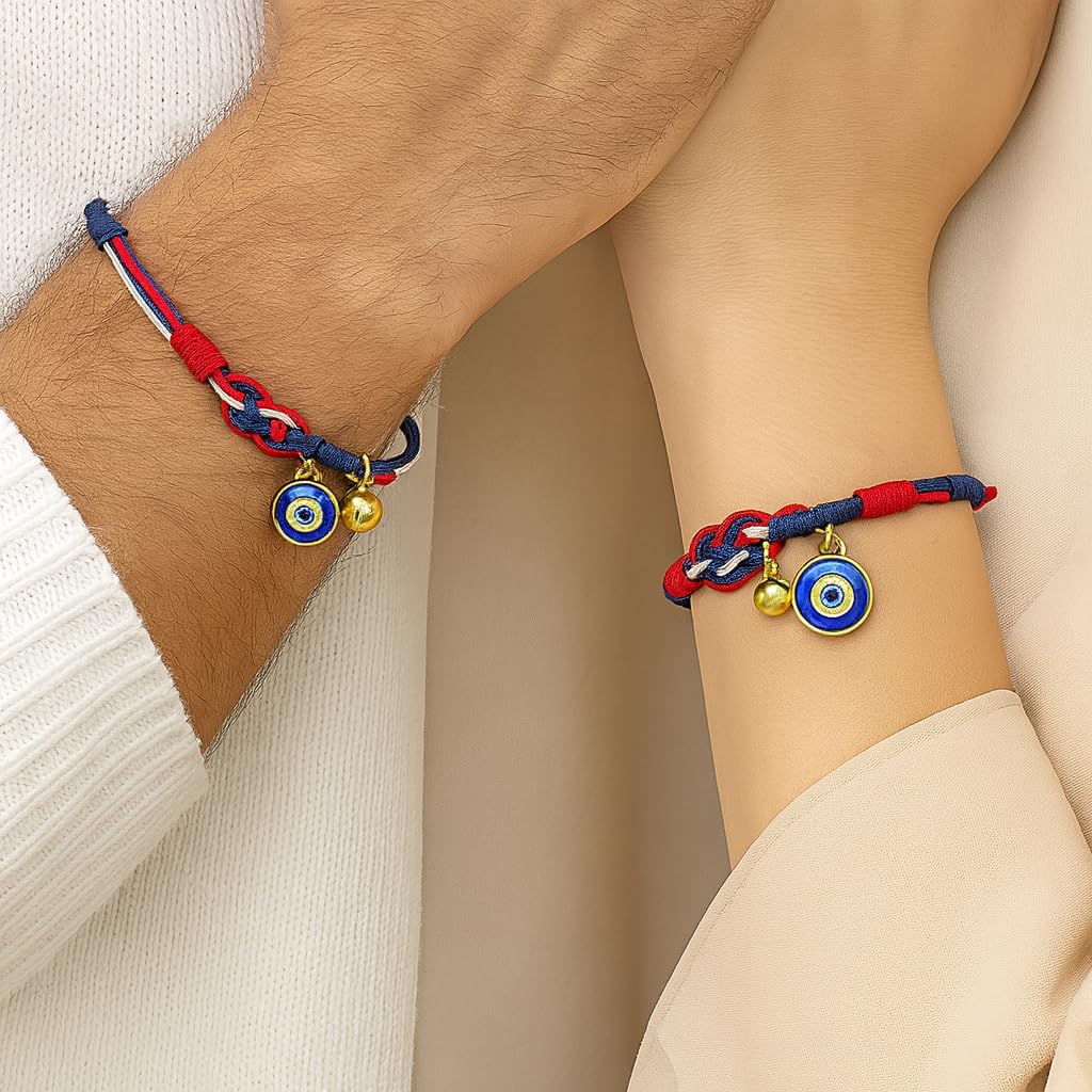 Evil Eye Bracelet with Bell for Women and Men, Red White Blue Adjustable Rope, Good Luck Protection, Red String Design - Image 5
