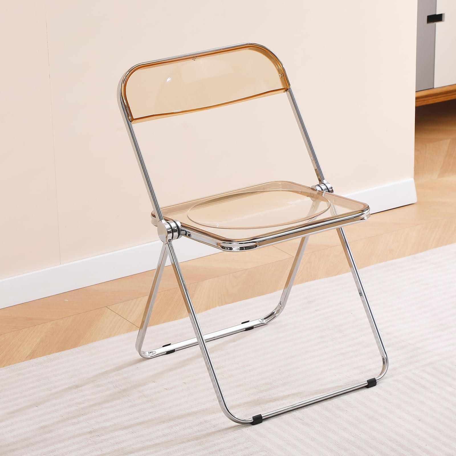 Sedia pieghevole in acrilico: sedia Morden trasparente cromata – seduta in cristallo lucite trasparente – elegante sedia pieghevole impilabile in plastica per sala da pranzo soggiorno vanità
