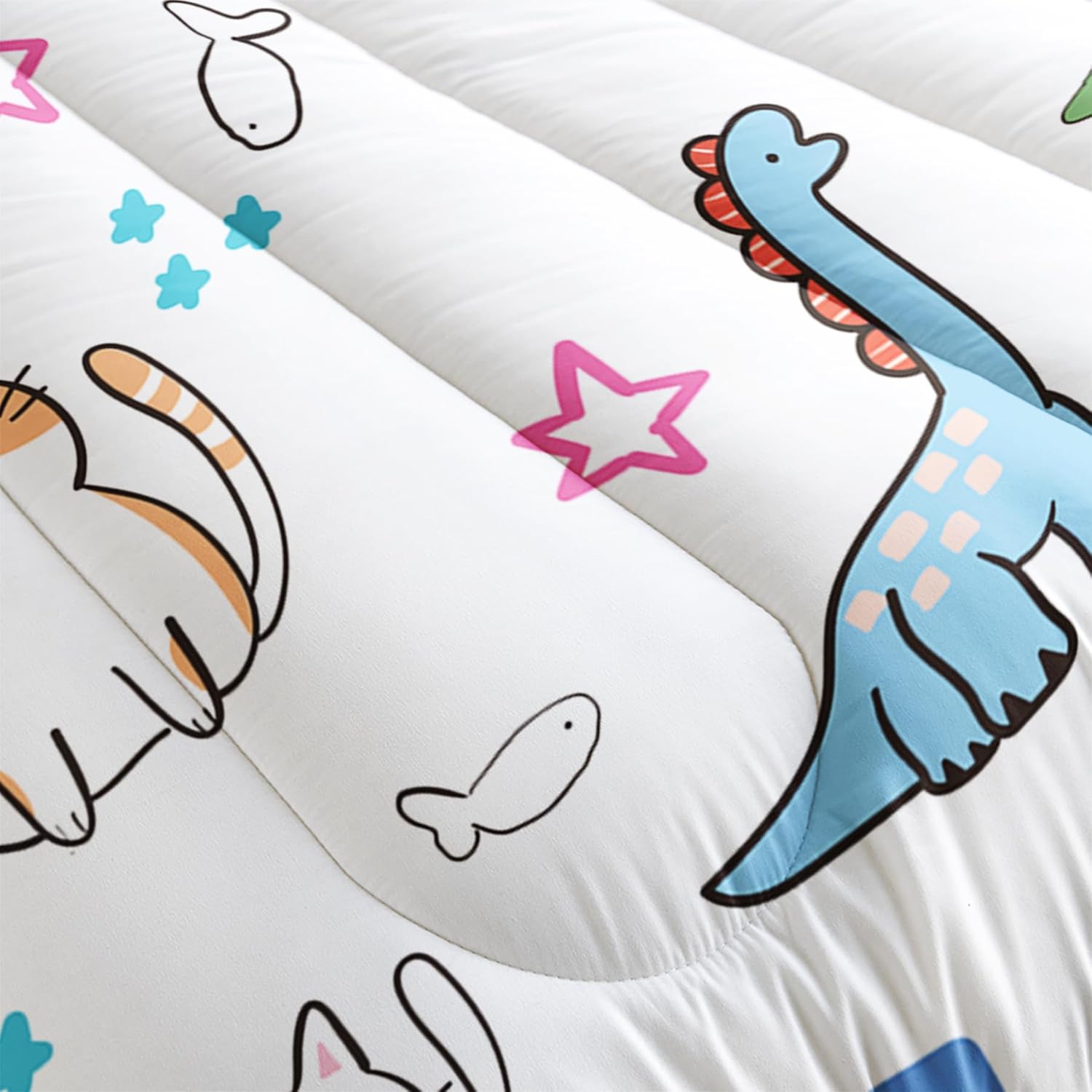 Twin cat Comforter Set for Girls,Kawaii Dinosaur Bedding Set,Cute Twin Dinosaur Comforter for Teen Girls cat Bedding Set Twin Size Room Decor,with 1 Quilt and 2 Pillowcases