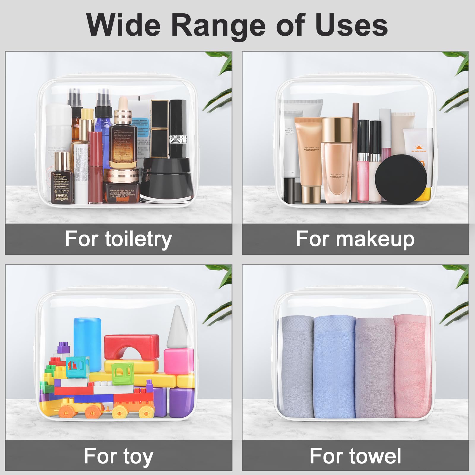 Wedama Neceser aprobado por la TSA, bolsas de cosméticos, paquete de 3 con cremallera, accesorios de viaje en aeropuerto, bolsas de maquillaje de PVC para viajes, bolsas de aseo transparentes para