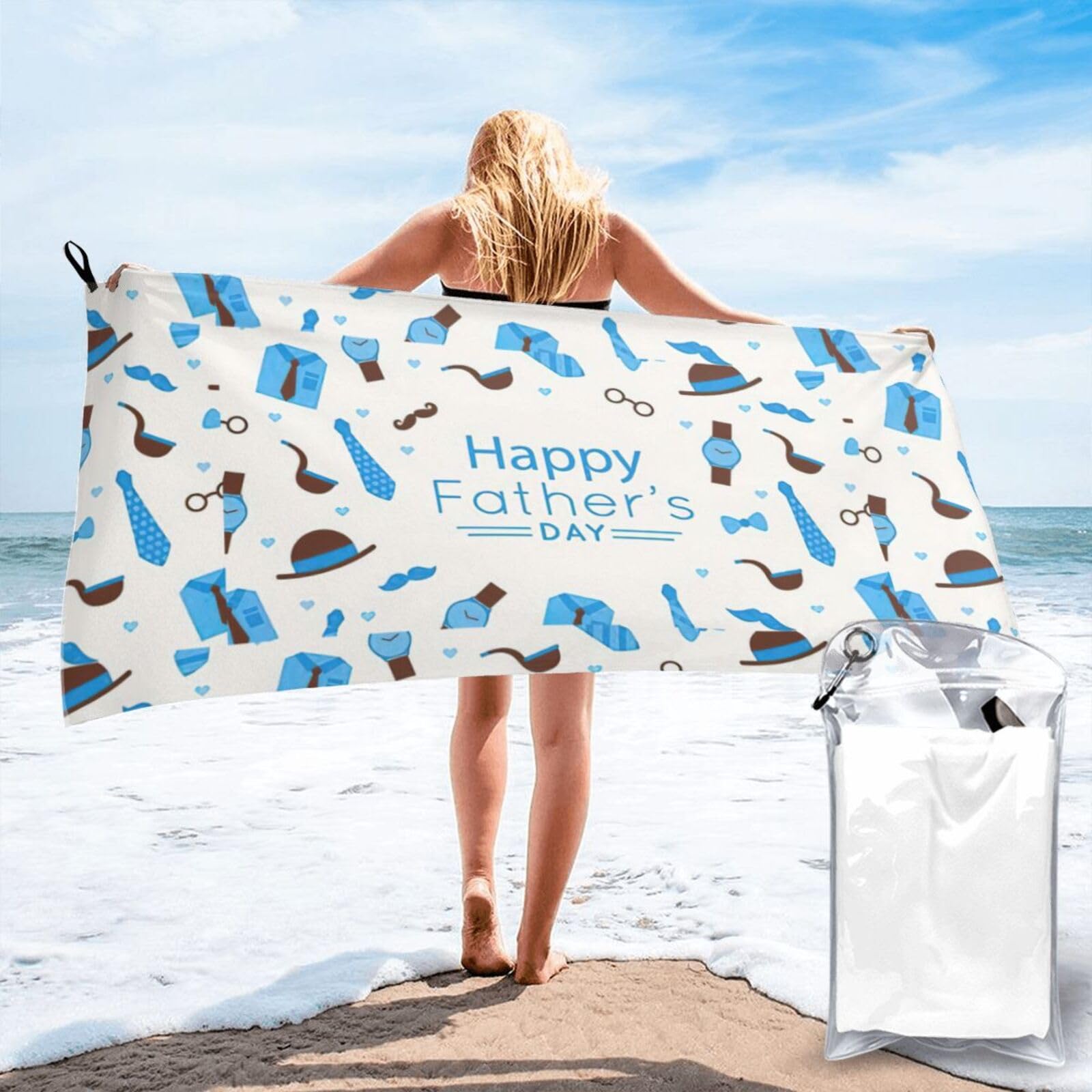 WYCZHY Fathers Day Love Dad Print Beach Towel Soft Quick Dry For Spa Pool Gym Vacation Travelers Women Men Adults Sauna Gift