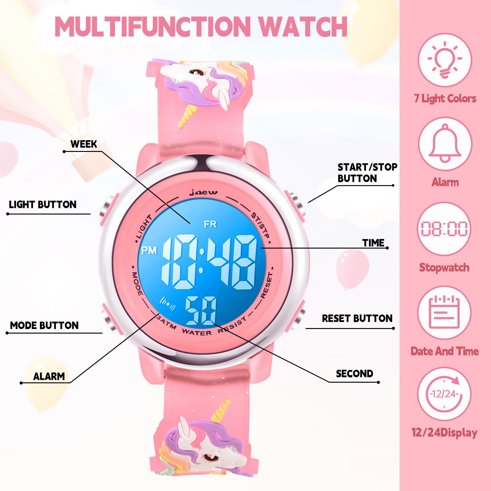 Reloj para bebé, Reloj Educativo con manecillas para bebés, Esfera Multicolor, fácil de Leer para niños.Reloj con Correa de Silicona de Dibujos Animados en 3D