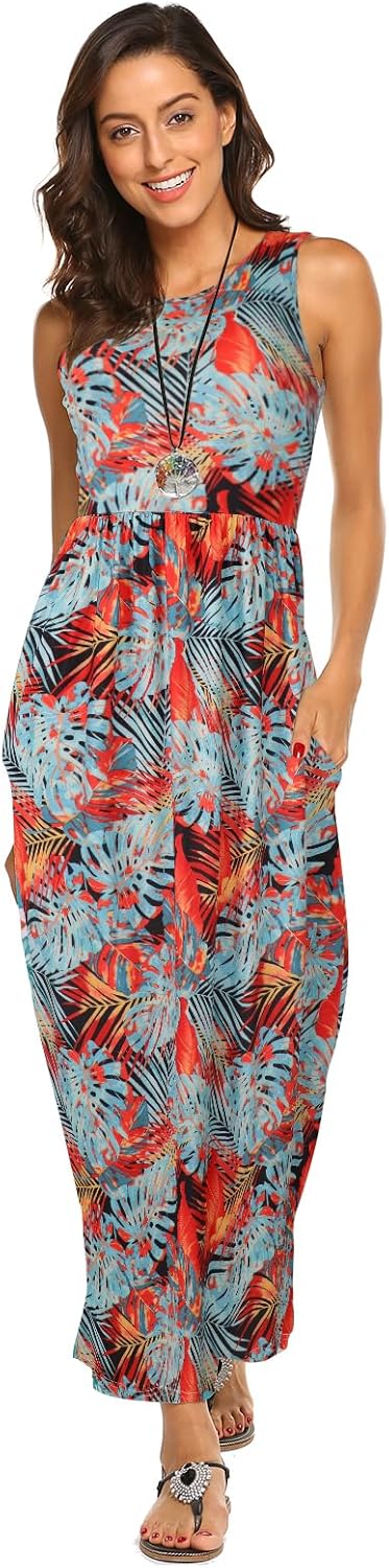 Hount Women's Summer Sleeveless Striped Flowy Casual Long Maxi Dress with Pockets - Image 2