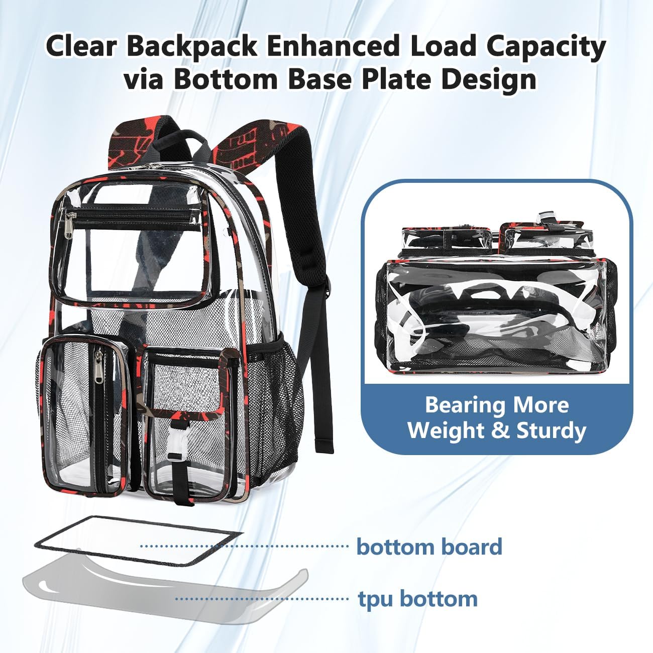 Cusangel Heavy Duty Clear Backpack,16.5 x12 x5inch TPU Large Capacity See Through Backpack for Sport Events,Travel (Red) image 3