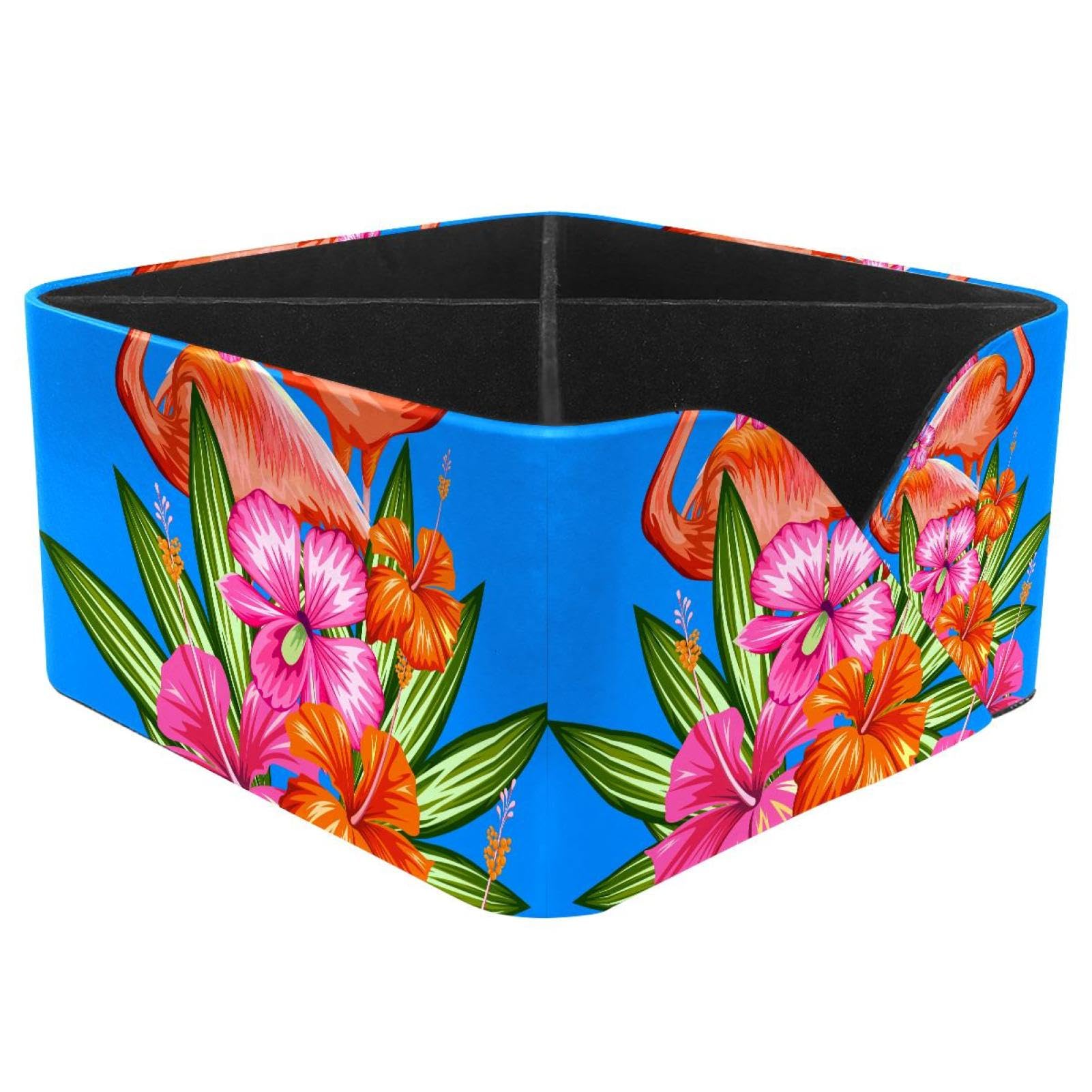 KengjuTesu Flamingo Birds and Flowers Desktop Organizer Pen Holder, Rectangular Pencil Cup for Office, Study and Makeup Stations