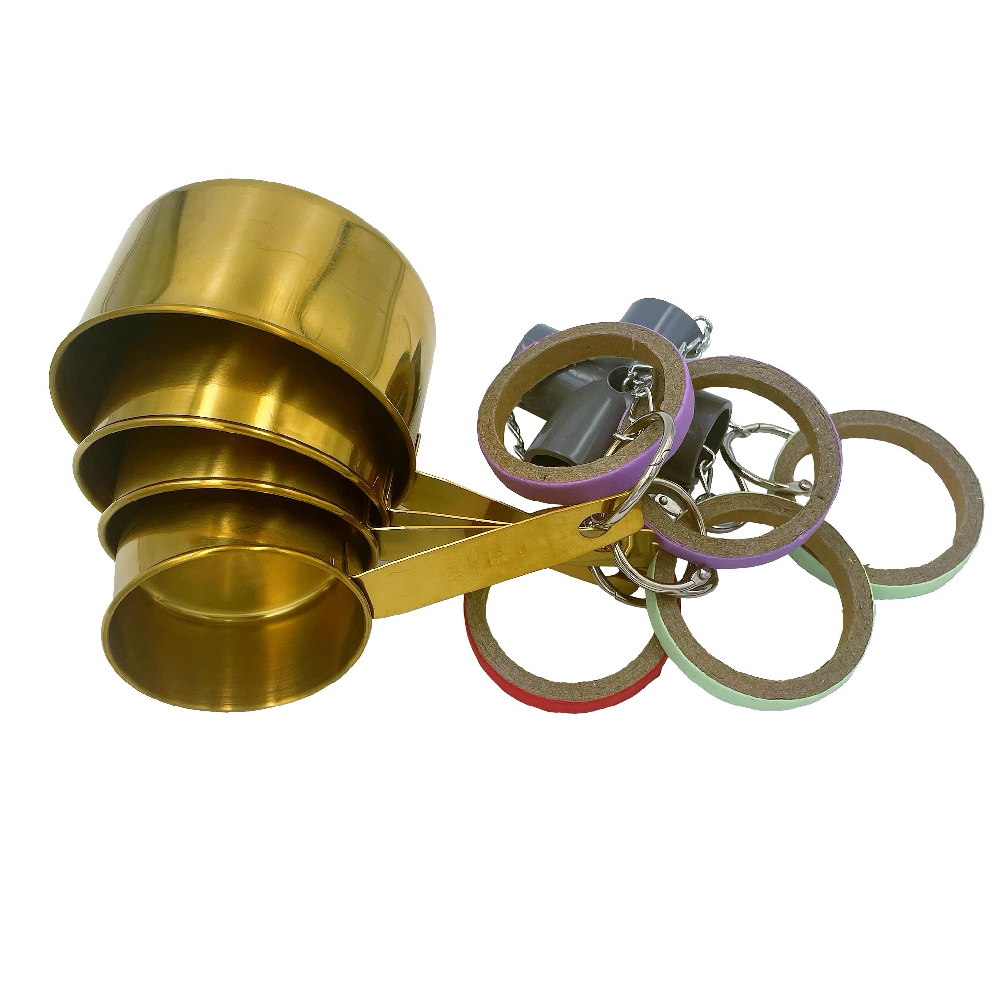 Parrot Toys for Medium & Large Birds - Stainless Steel Golden Chew Cups, Foraging Cardboard Bagel - Cockatoo, African Grey, Amazon, Mini Macaw, Eclectus - Durable Bird Enrichment Toys - image 5