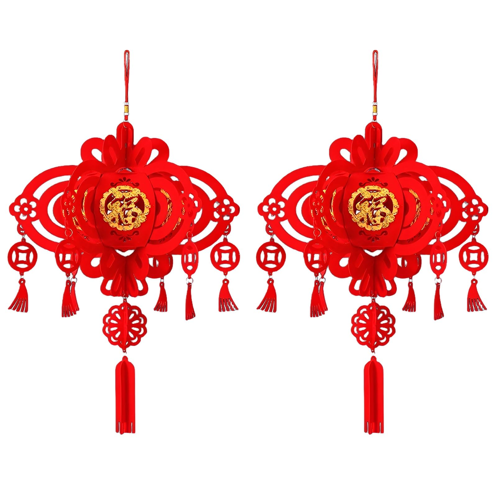 ROHCGHC chinese-style lanterns, Red Lanterns, Exquisite Chinese Lantern with Golden Fu, Traditional Non-woven Fabric Hanging Decorations(C2pcs)