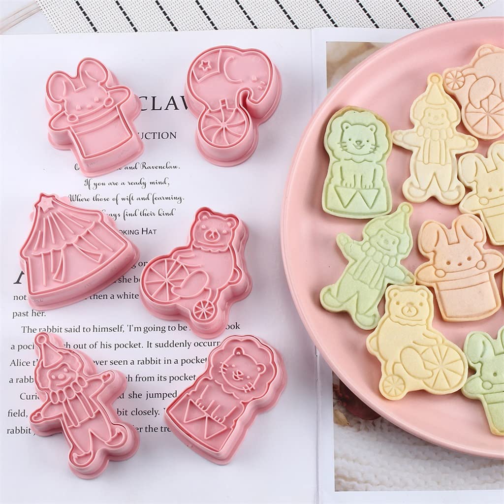 JFDBGU 6pcs / Set Cookie del Circo freses 3D Cartone Animato Bollo Bollo Stampo Fai da Te Strumenti di Cucchiaio di Zucchero Fondente
