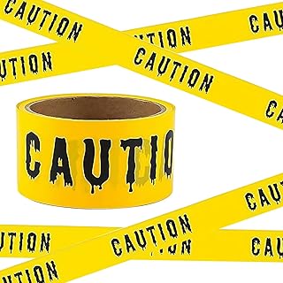 H HOME-MART Halloween Decorations Caution Tape, 2Inch x 82Feet Yellow & Black Hazard Warning Tape for Spooky Indoor & Outd...