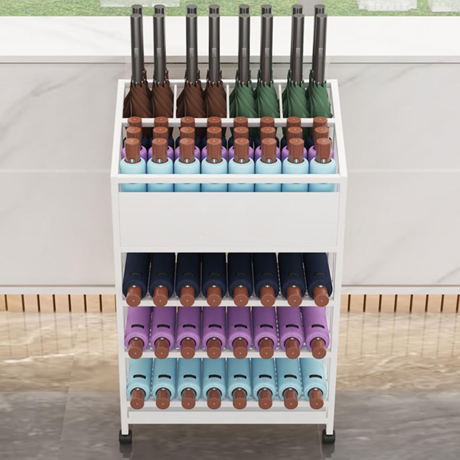 Porte-parapluies roulant en métal pour une entrée de maison toujours propre et bien rangée