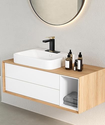 Miniatura 4 de ORLANDO - Grifo de baño negro y dorado con un solo agujero, grifo de lavabo de baño de una sola manija, grifo de tocador de latón con línea de