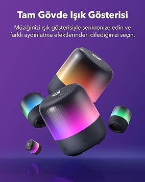 Soundcore by Anker Glow Mini Taşınabilir Hoparlör, 360° Sesli Bluetooth Hoparlör, Işık Gösterisi, 12 Saat Pil, Özelleştirilebilir EQ, IP67 Su ve Toz Geçirmez, Mavi