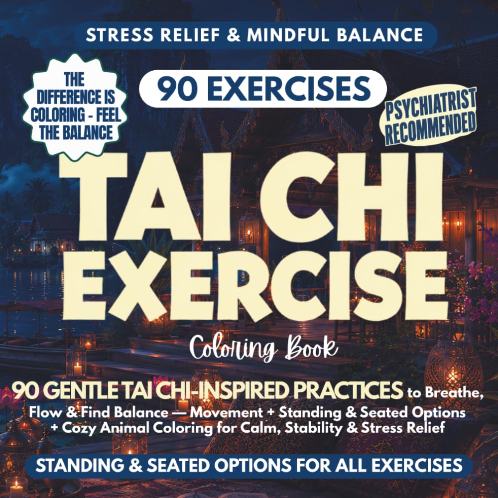 Tai Chi Exercise Coloring Book: 90 Gentle Tai Chi-Inspired Practices to Breathe, Flow & Find Balance — Movement + Standing & Seated Options + Cozy ... & Stress Relief (Daisy & Co. Wellness)