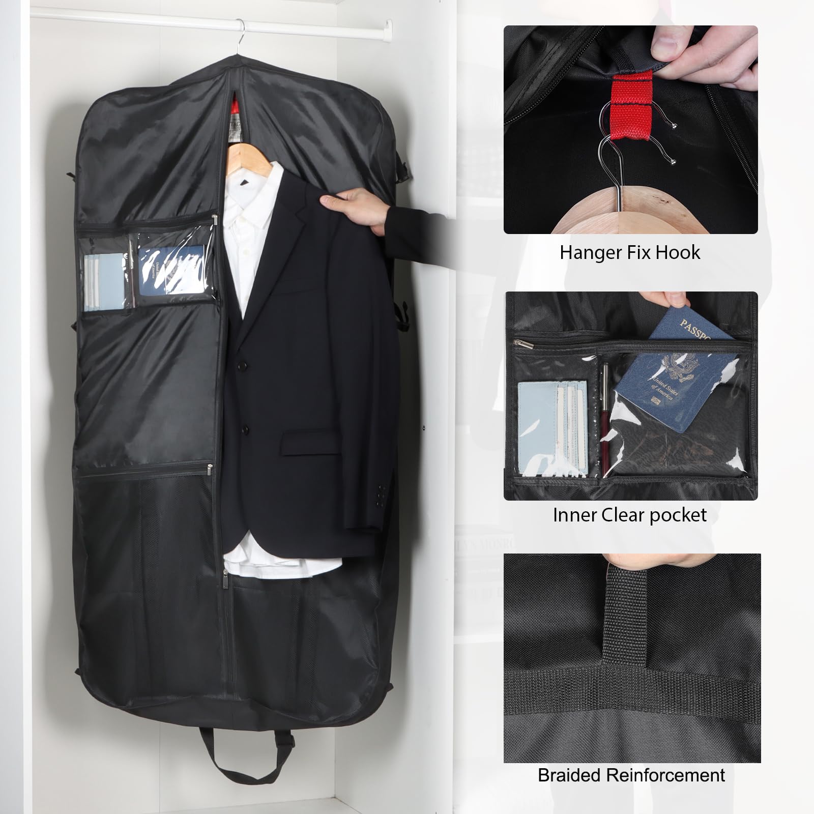 Univivi Grote pakdrager, paktas met accessoirezakje, pakdragers voor heren met verstelbare handgrepen, kledingtas met ritszakken en naamkaart, heavy-duty opvouwbare waterdichte pakhoes voor reizen