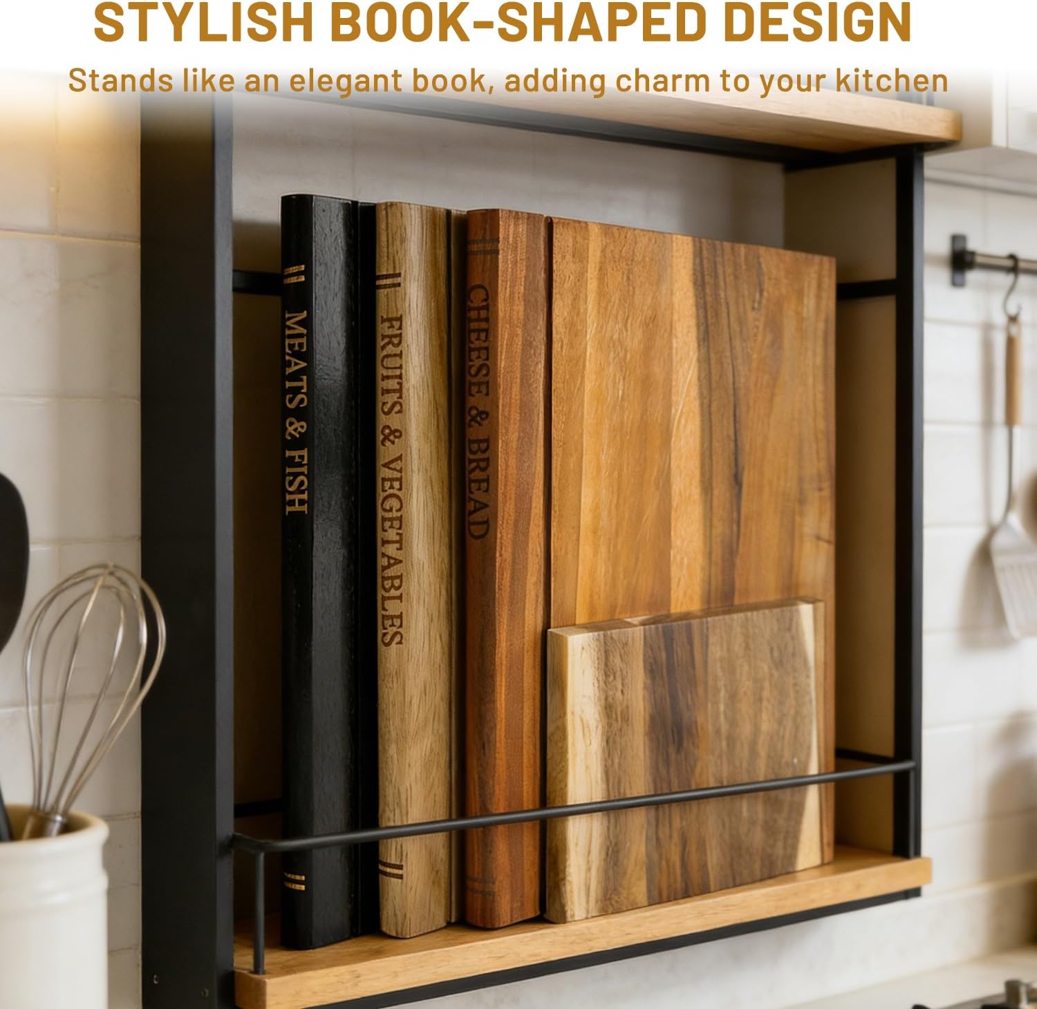 Book Cutting Board Set of 3 - Wooden Cutting Boards That Look Like Books with Stand, Acacia Wood for Meat, Vegetables, Cheese & Bread - Unique Kitchen Decor & Hygienic Gift