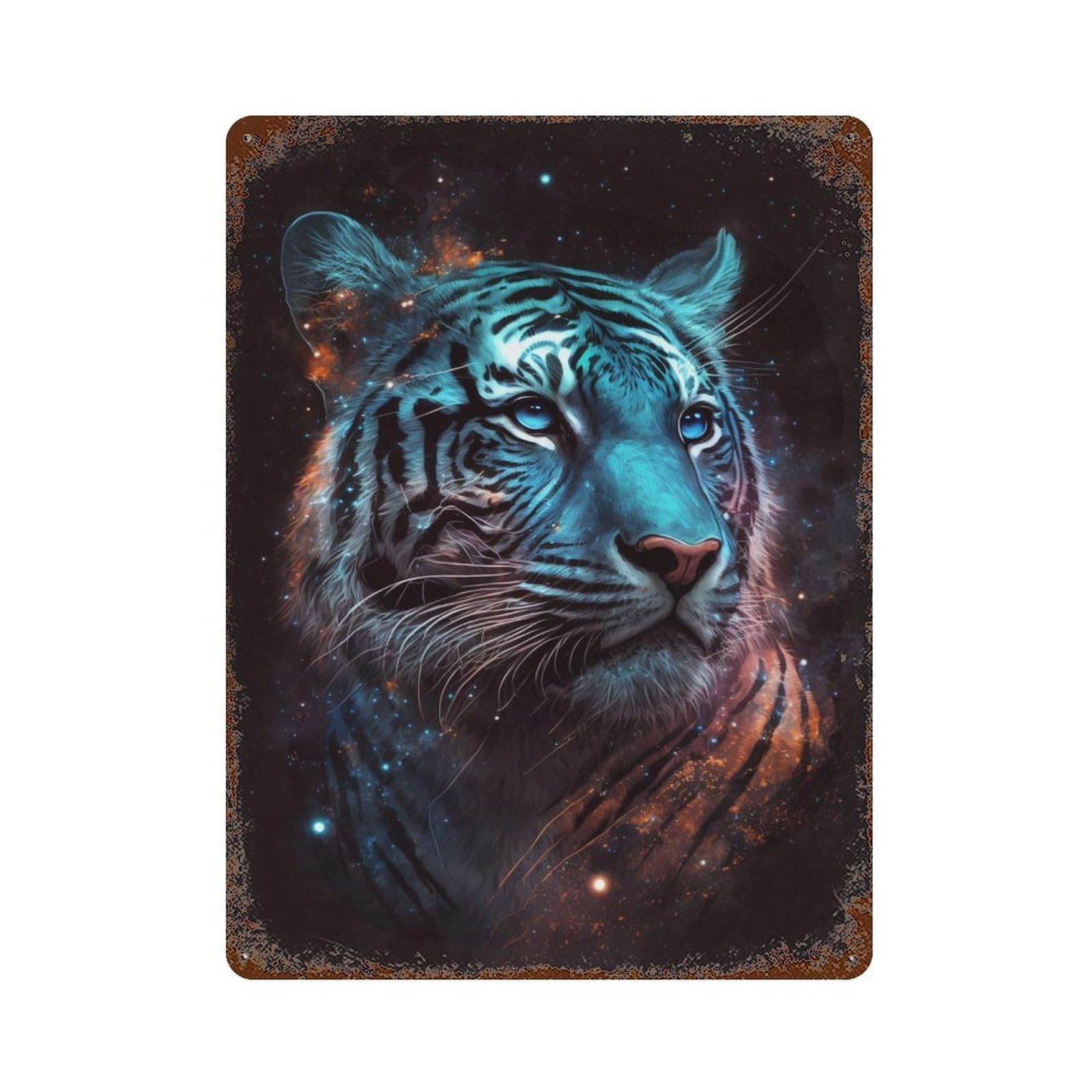 Cosmic Tiger Portrait-29 Rustic Tin Plaque 15.7"x11.8", Novelty Wall Decor for Garage, Pub Or Kitchen