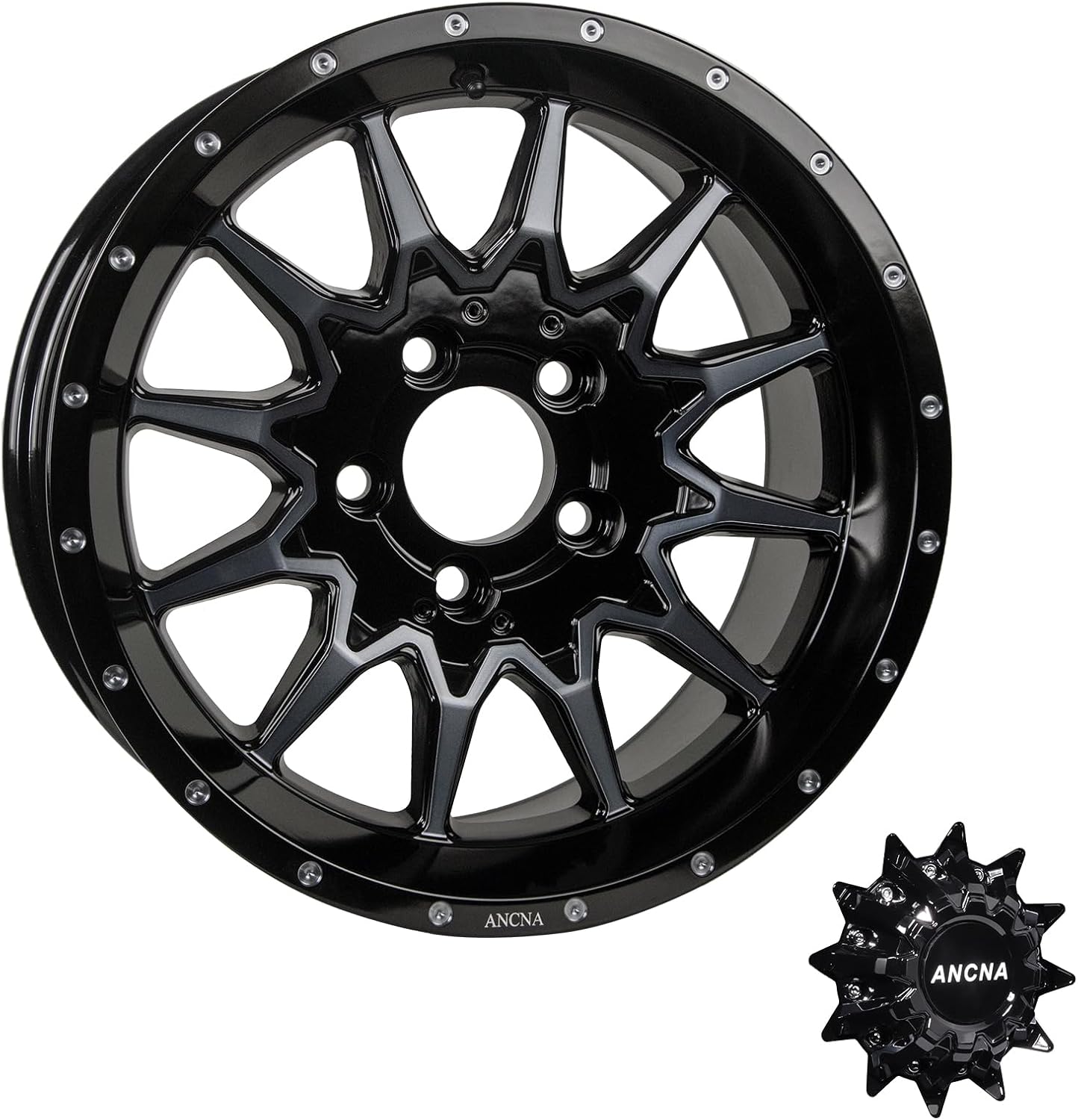 15in ATV/UTV Wheel Rim 15x7 5x114.3 +10 mm Offset Premium Aluminum Alloy Rim with Polished Black Spokes, Center Bore-73.1mm Wheel Load Raiting - 1200 LBS