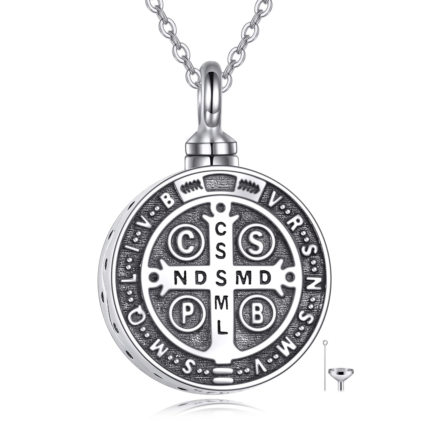 CRMADCRMAD Saint Benedict Medals Necklace Sterling Silver Cross Protection Pendant Christian Jewelry for Women Men